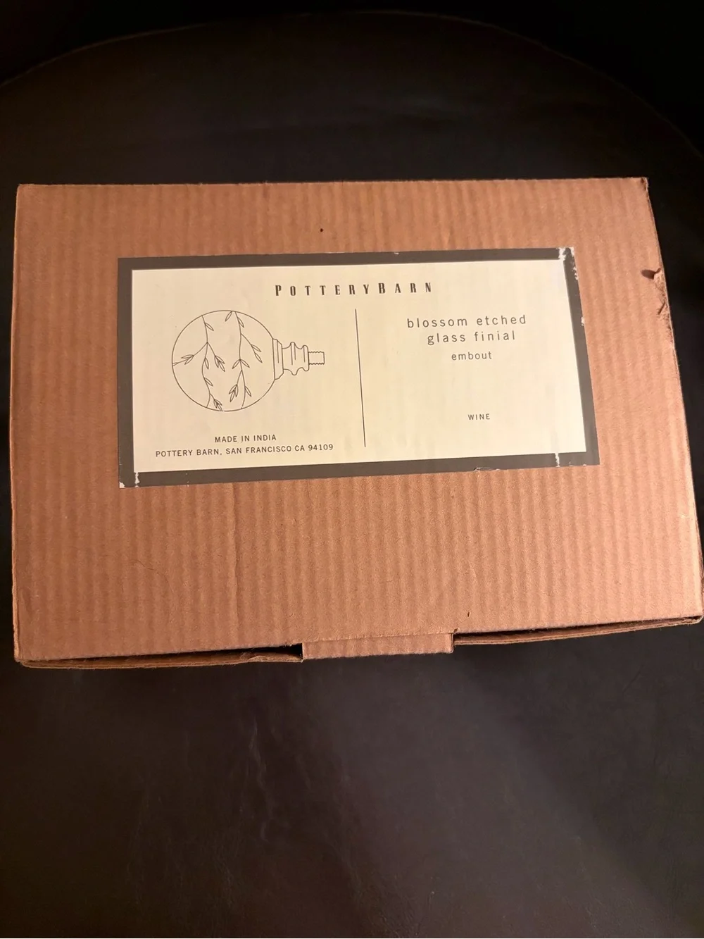 NIB Pottery Barn Blossom Etched Glass Finials Set of 2 in Wine
